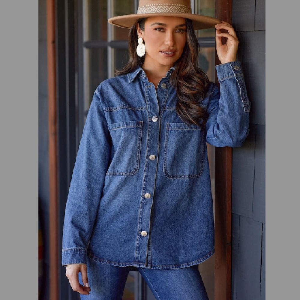 NWT - Oversized Denim Shirt - Denim Shacket - Dark Wash - M, L, XL